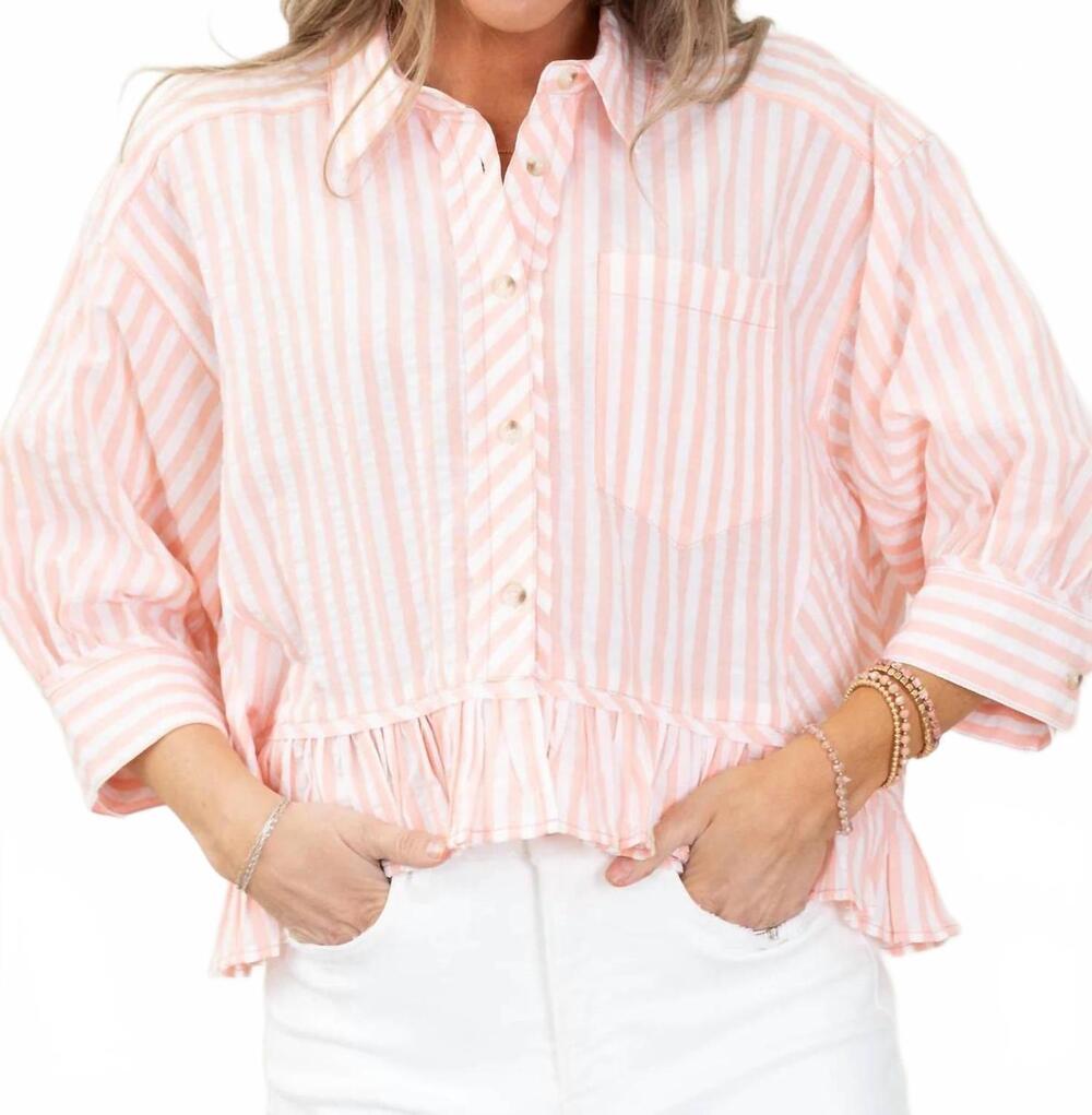 NEW HEM & THREAD striped ruffle hem top in peach